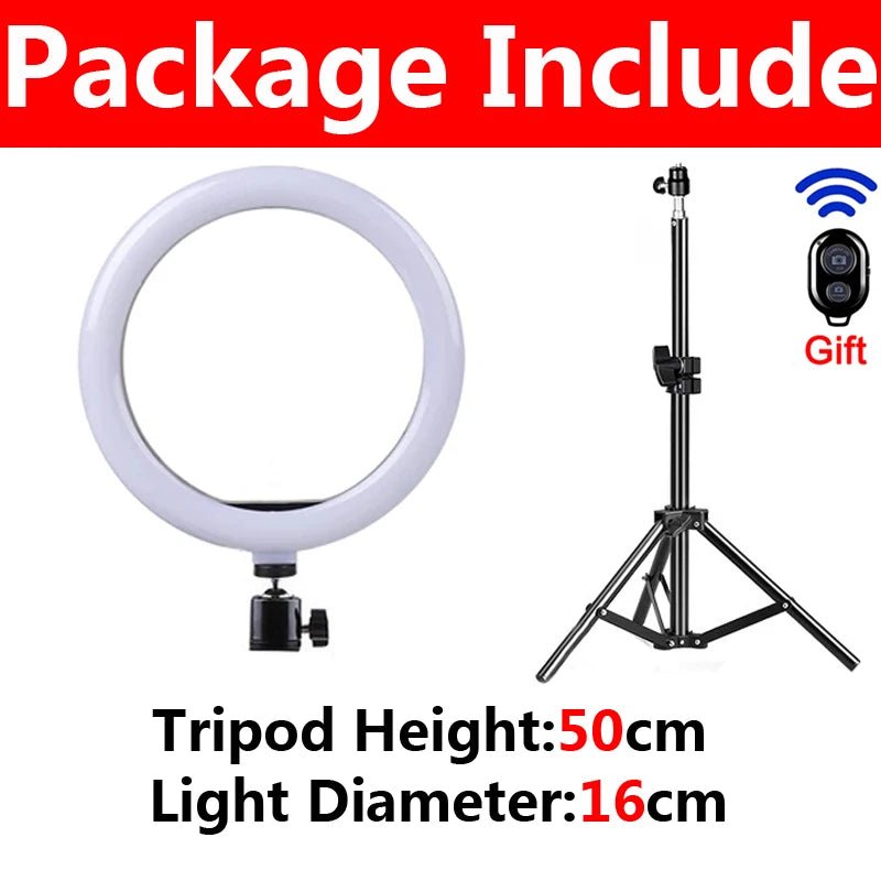 LED Selfie Ring Light with Phone Holder and Tripod Stand + USB Remote for YouTube, TikTok, and Live Videos - TechViewTechView