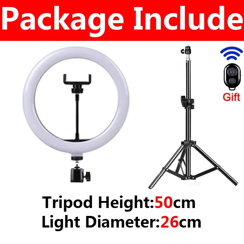 LED Selfie Ring Light with Phone Holder and Tripod Stand + USB Remote for YouTube, TikTok, and Live Videos - TechViewTechView