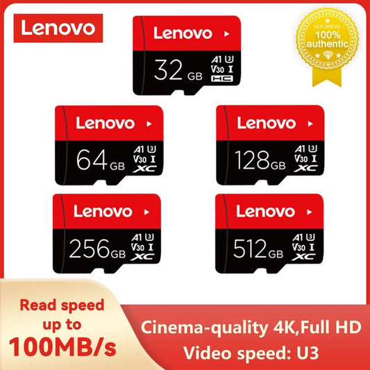 Lenovo Micro TF Mini SD Card, 512GB/256GB/128GB/64GB/32GB, U3 V30, 4K Full HD - TechViewTechView